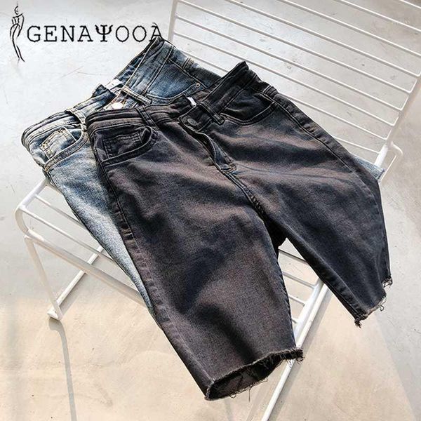 

genayooa skinny knee length denim shorts women irregular washing denim shorts women summer streetwear high waist biker1, White;black