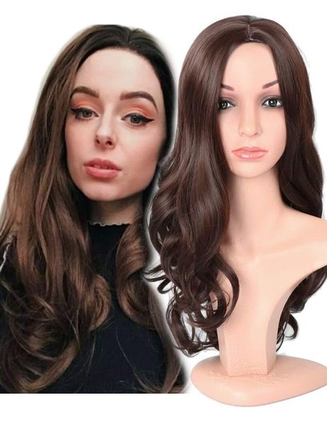 

fashion long dark brown wig synthetic wigs middle part womens wig for women heat resistant hair daily, Black