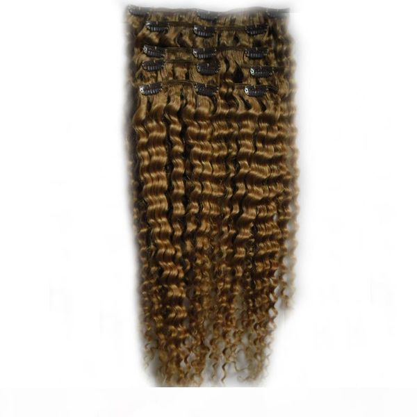 

brazilian virgin hair honey blonde afro kinky clip in extensions 100g 7pcs clip in human hair extensions, Black;brown