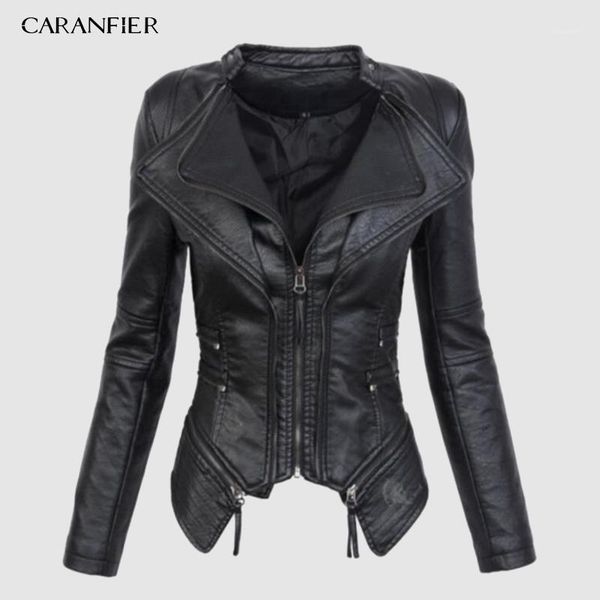

2019 new autumn women pu leather jacket faux soft leather coat short design zipper slim black motorcycle jacket1