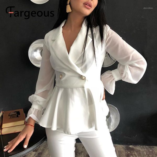 

women's suits & blazers fargeous casual white button blazer chic long sleeve fitted office ladies autumn women bottom ruffled 2021 oute, White;black