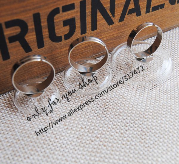 

30sets flat round glass liquid ring pendant ,glass bubble/ glass vial pendant & white k metal ring base 0927, Silver