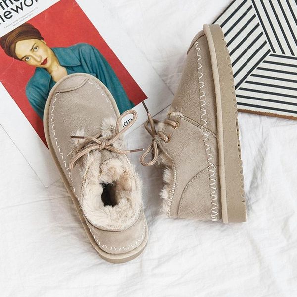 

2020 new ankle boots woman winter wool fur female snow boots flat warm shearling fur snowboots boot woman botas mujer w24-37, Black