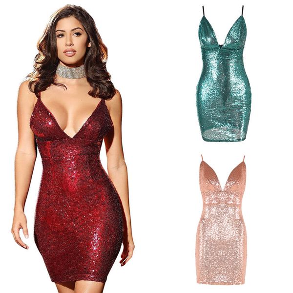 

sequin sleeveless summer v-neck bodycon dress l fashion spandex short skirt sequin dresses for women new sling suspenders party dress, Black;pink