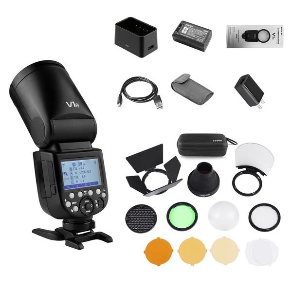 

godox v1n вспышка speedlite speedlight круглый head wireless 2.4g френеля увеличить для видеокамер + ak-r1 аксессуары kit