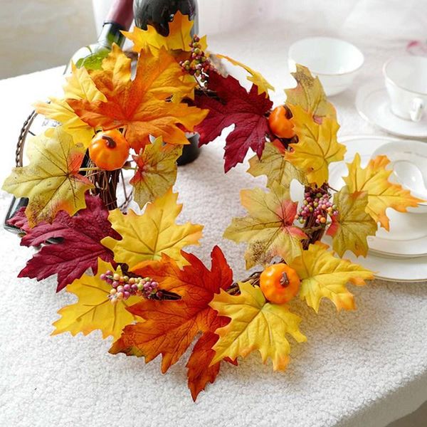 

autumn theme door garland pumpkin pine berries cone artificial maple garland cloth rattan material home decoration suppli