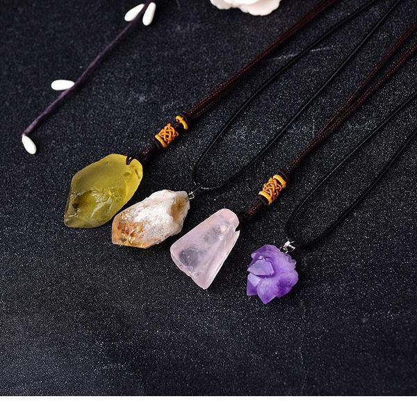 

wholesale natural amethyst pendant raw crystals reiki healing stone rock mineral charm for men women jewelry gi qylmbi, Black