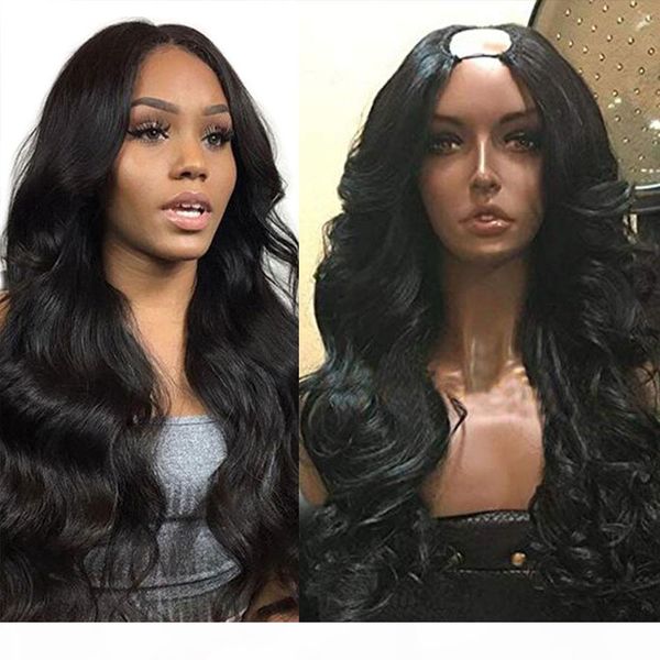 

100% human hair wig with straps and combs for black women 100% unprocessed peruvian remy hair body wave u part wigs