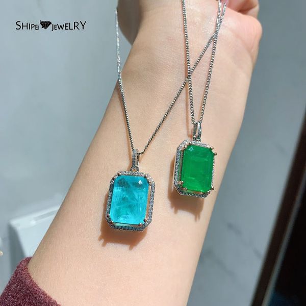 Shipei Luxury 925 Стерлингового серебра изумрудные Paraiba Tourmaline Gemstone Wedding Overagement Fine Jewelry Подвеска Ожерелье оптом Q0531