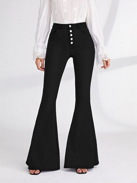 

button fly flare leg jeans 44uq#, Blue