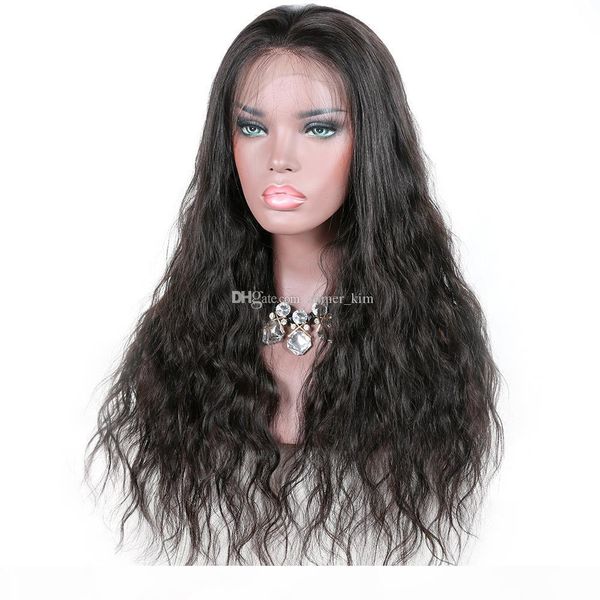 

pretty beauty 100% unprocessed raw virgin remy human hair long natural color loose wave full lace cap wig for women, Black;brown