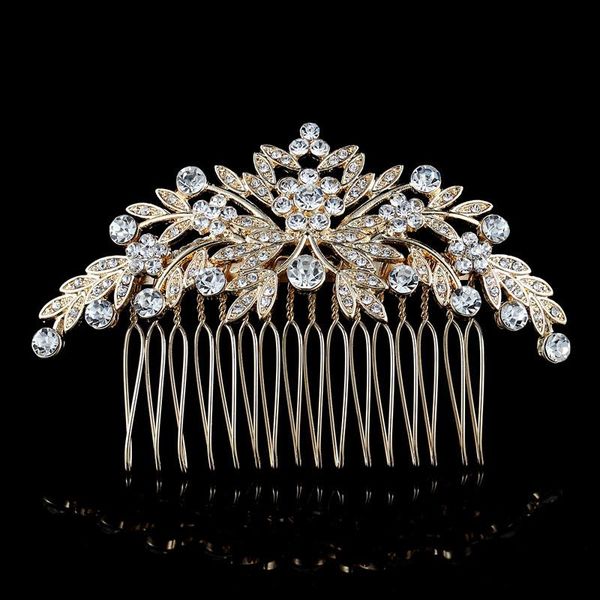 

nice rhinestone crystal flower crown hair combs jewelry fashion women's heads jewelry women's party anniversary bijoux combs, Golden;silver