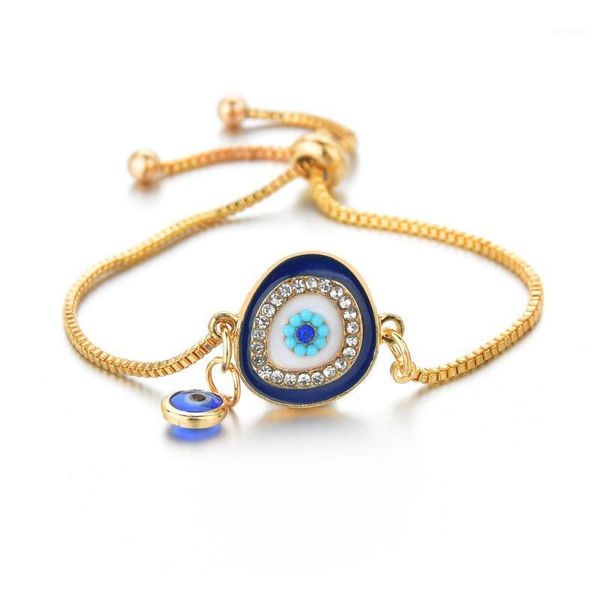 

charm bracelets 2021 fashion vintage crystal set evil eye adjustable bracelet japan and south korea pull hand jewelry wholesale1, Golden;silver