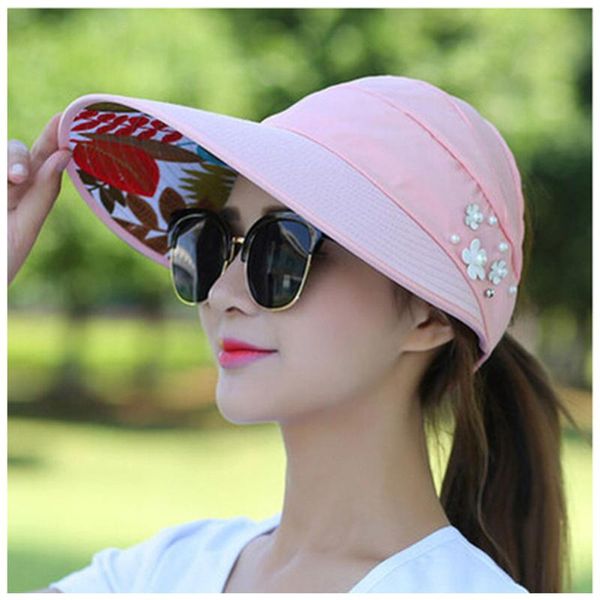 

wide brim hats stylish summer women foldable large floppy beach gorro chapeu outdoors travel floral visors cap anti-uv hat, Blue;gray