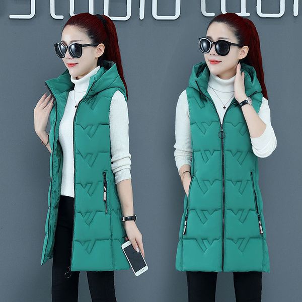 

2021 new womens vests winter slim hooded plus size women 4xl sleeveless jackets coats long vest and waistcoats bxma, Black;white