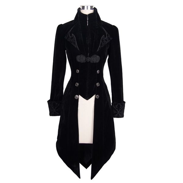 

devil fashion women steampunk vintage trench coat gothic party dovetail jacket female stage perform costume 1031, Tan;black