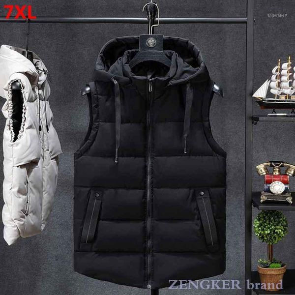 

autumn and winter men's plus size cotton vest 7xl vest plus size cotton loose men's winter jacket with hood1, Black;white