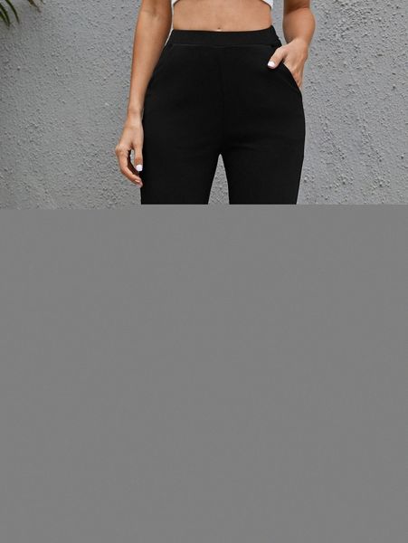 

high waist slant pocket slit hem tailored pants a8xf#, Black;white