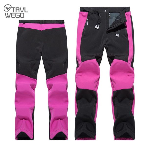 

trvlwego men women hiking&camping pants winter inner fleece soft shell outdoor sports thermal skiing lovers trousers, Black;green