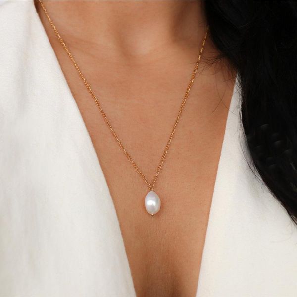 

2020 new baroque natural freshwater pearl pendant retro short simple charm necklace, Silver