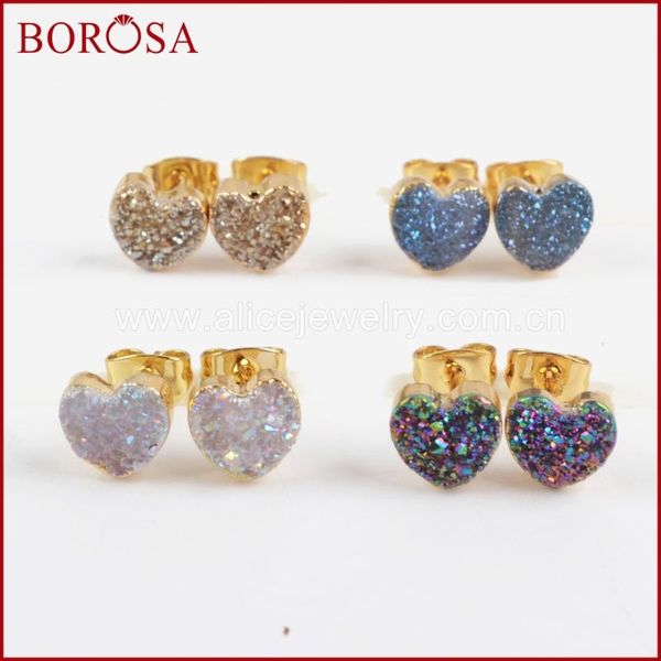 

borosa сердце природные druzy кристалл титана радуга druzy серьги стержня для женщин, новые цвета золота drusy коты серьги g1328, Golden;silver