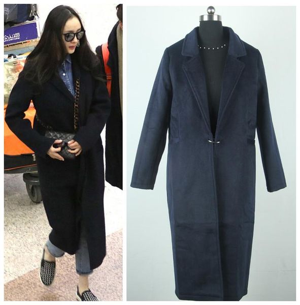 

women's wool & blends guesod 2021 women autumn winter korean woolen outerwear x-long coat thicken female, Black
