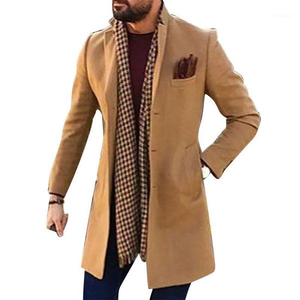 

new spring and autumn 2021 men's medium and long casual coat korean plain fashion windbreaker coat1, Black