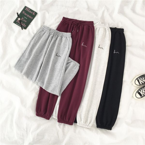

elastic high waist drawstring harem pants spring and autumn new women's korean casual sporty nine-point pants, Black;white