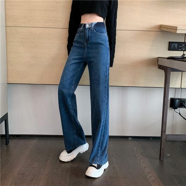 

autumn winter new style women's fashionable retro straight high waist all-match thin blue jeans1