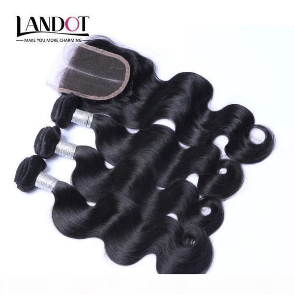 

brazilian virgin hair weaves with closure 3 pcs peruvian malaysian indian cambodian body wave wavy human hair bundles and lace closures, Black;brown