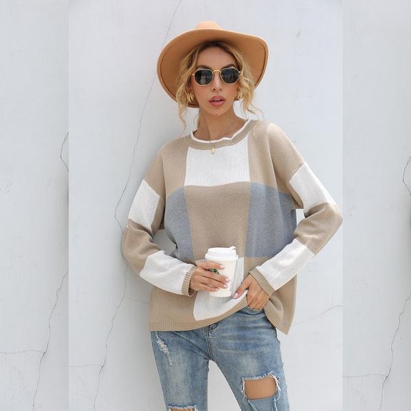 

autumn winter sweaters women fashion 2020 plaid pullovers knitted sweater woman oversized jumper loose long sleeve, White;black