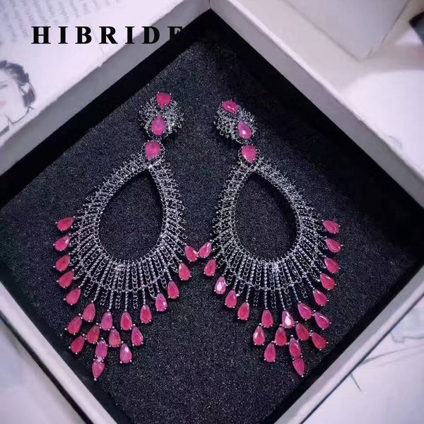 

dangle & chandelier hibride big green and red cubic zircon pendientes earrings for women european style female party show drop earring brinc, Silver