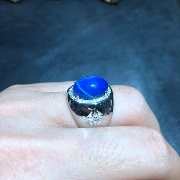 

classic shiny blue star sapphire ring for men silver ring mascular strong power men fine jewelry 925 sterling silver gift, Golden;silver