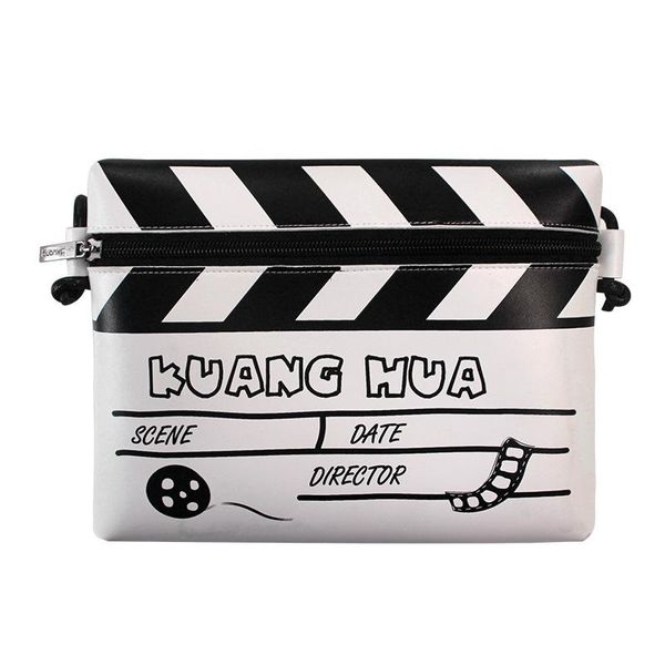 

new arrival girl pu leather crossbody bag of director edition shape with cartoon printing white & black lady shoulder bags f395