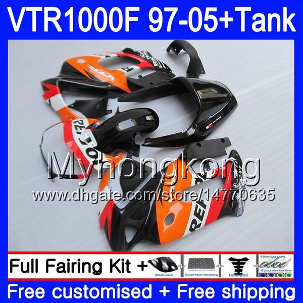 Karosserie + Tank für HONDA SuperHawk VTR1000F 97 98 02 03 04 05 56HM.116 VTR1000 F VTR 1000 F 1000F 1997 Repsol Orange 2002 2003 2004 2005 Verkleidung