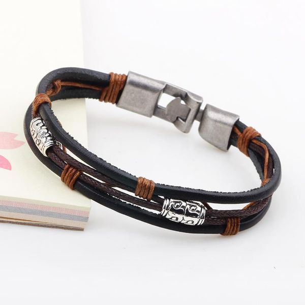 

2016 new fashion jewelry wholesale punk cool men genuine leather stainless steel bracelets for male jllwtb bdecoat, Golden;silver