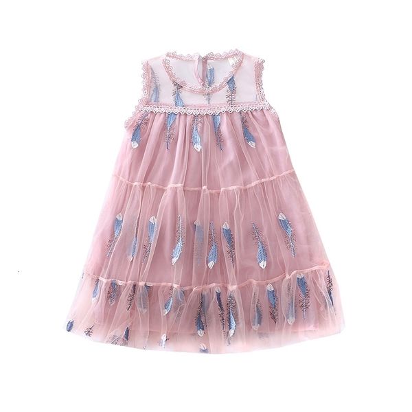 

2021 new baby , cute feather embroidery kids toddler summer princess party birthday es for girls white pink 4-9t 3s85, Red;yellow