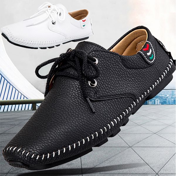 

black friday high grade men's sports white easy to sweat leather, light soles, driving shoes, blue leather boots