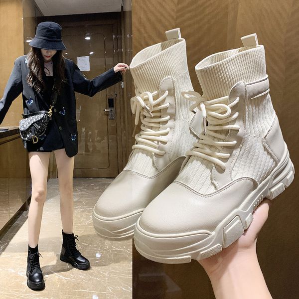 

fashion autumn boots for martin boots leather shoes women ankle platform shoes women booties comfort female footwear, Black