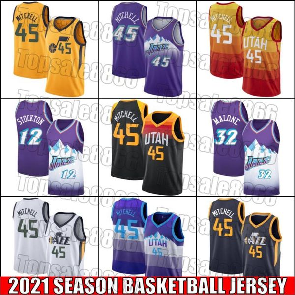 

utah jazz jersey donovan 45 mitchell jerseys john 12 stockton jersey karl 32 malone jerseys basketball throwback jersey xc48f, Black;red