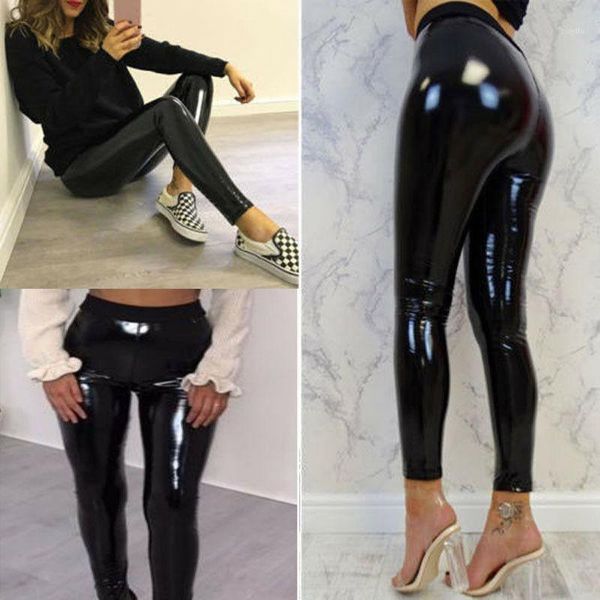 

new women gothic leggings wet look pu leather leggings black slim thin long pants ladies skinny stretchy plus size1