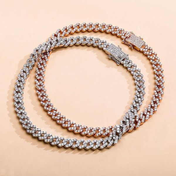 

chains 14"-15" hip hop cz stone setting bling iced out square cuban link chain chokers necklaces for women fashion charm jewelry, Silver