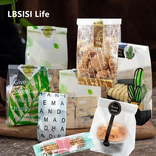 

lbsisi life 50pcs wedding candy cookie gift bag self stand holder cupcake biscuit hand made diy christmas plastic packaging bags wmtrrp