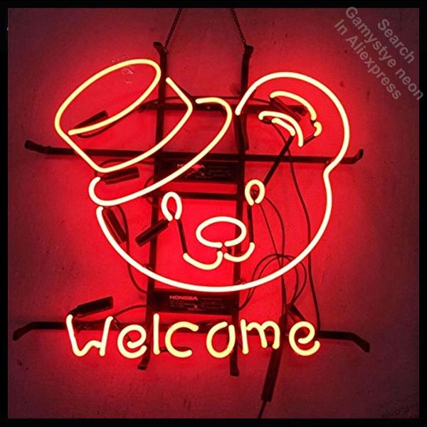 

неоновый знак добро пожаловать медведь неоновый свет вход beer bar pub вход на заказ brand design handcrafted ресторан неоновые вывески для