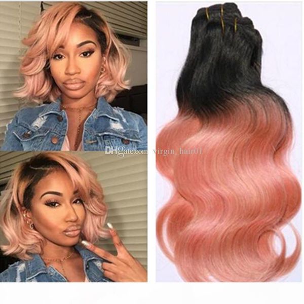 

new arrival pink hair ombre human hair brazilian body wave 3 bundle t1b pink rose gold colored brazilian hair body wave 3pcs, Black;brown