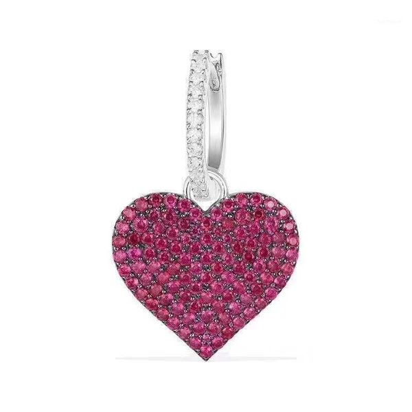 

925 sterling silver rose red cz zircon stones love heart shape earrings women yao chen collection fine jewelry1