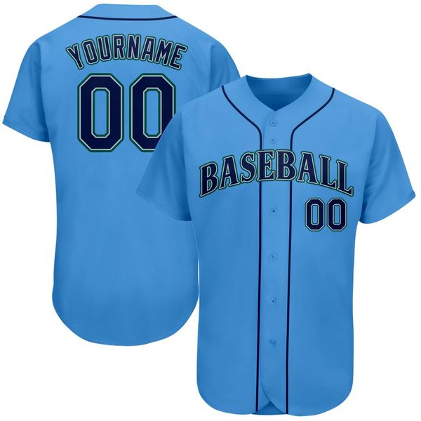 Benutzerdefinierte Pulver Blue Navy-Aqua-0003 Authentisches Baseball-Jersey