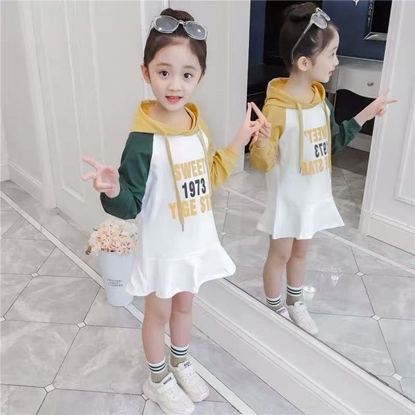 

bv3sf girlsautumn sweater autumn new hooded dress skirt 2019 foreign style coat children's children's dress korean coat fashion wo, Black