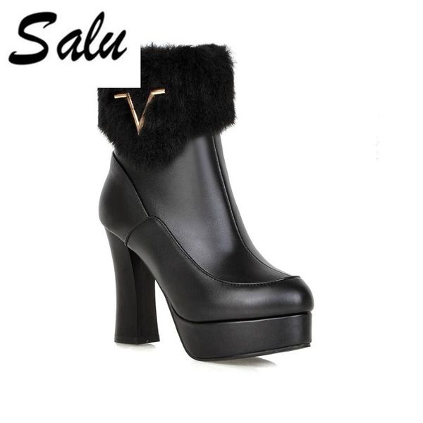 

salu 2020 autumn winter new arrive women boots fashion zipper lace up snow boots platform ankle, Black