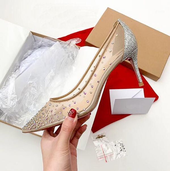 

see through silver bling fashion design women's high heel pumps summer rhinestones party wedding stiletto thin heels1, Black